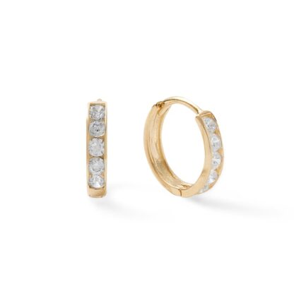 Cubic Zirconia Five Stone Huggie Hoop Earrings in 14K Gold