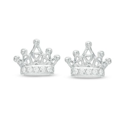 Child's Cubic Zirconia Crown Stud Earrings in Sterling Silver