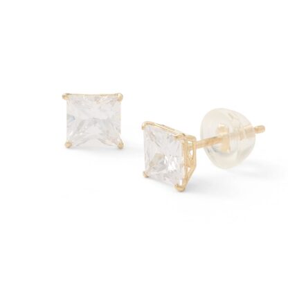 5mm Square Cubic Zirconia Solitaire Stud Earrings in 14K Gold