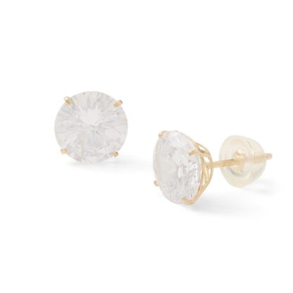 8mm Cubic Zirconia Solitaire Stud Earrings in 14K Gold