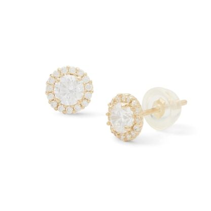 4mm Cubic Zirconia Frame Stud Earrings in 14K Gold