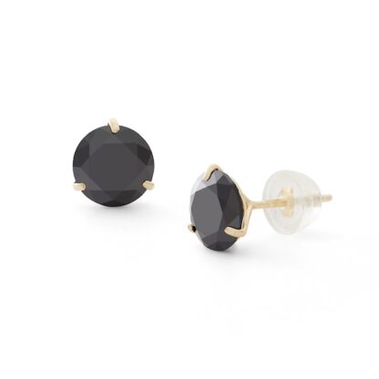 7mm Black Cubic Zirconia Solitaire Stud Earrings in 14K Gold