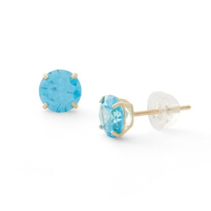 6mm Blue Cubic Zirconia Solitaire Stud Earrings in 14K Gold