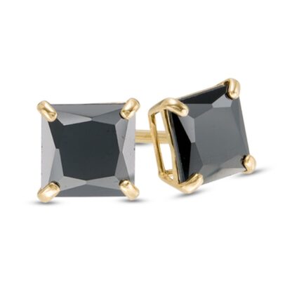 5.0mm Princess-Cut Black Cubic Zirconia Solitaire Stud Earrings in 14K Gold