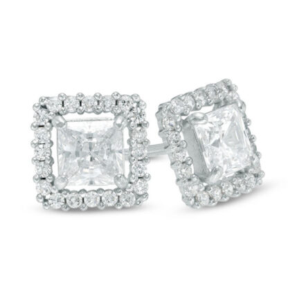 4mm Princess-Cut Cubic Zirconia Frame Stud Earrings in 14K White Gold