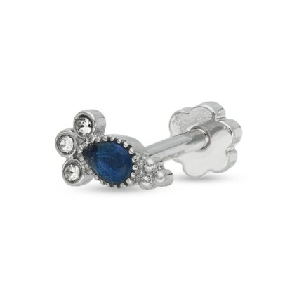 016 Gauge Pear-Shaped Blue Cubic Zirconia Vintage-Style Labret in Stainless Steel