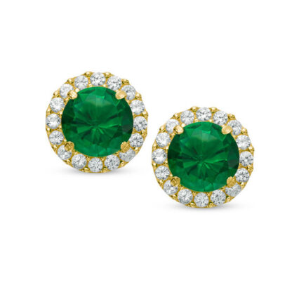 5mm Simulated Emerald and Lab-Created White Sapphire Frame Stud Earrings in 10K Gold