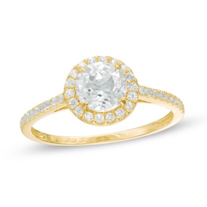 6mm White Topaz and Lab-Created White Sapphire Frame Ring in 10K Gold - Size 7