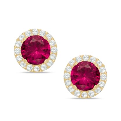 5mm Lab-Created Ruby and White Sapphire Frame Stud Earrings in 10K Gold