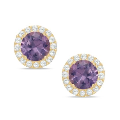 5mm Simulated Alexandrite and Lab-Created White Sapphire Frame Stud Earrings in 10K Gold