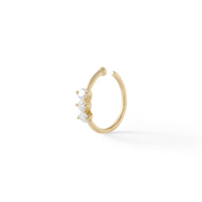 020 Gauge Cubic Zirconia Three Stone Nose Ring in 14K Solid Gold - 5/16"