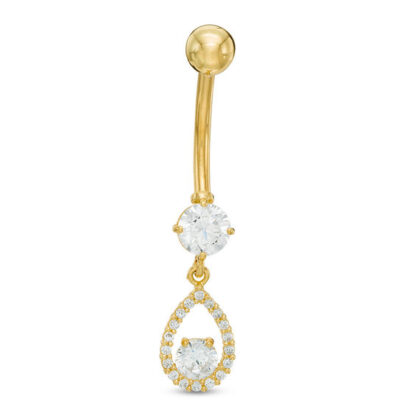 014 Gauge Cubic Zirconia Teardrop Dangle Belly Button Ring in Solid 10K Gold