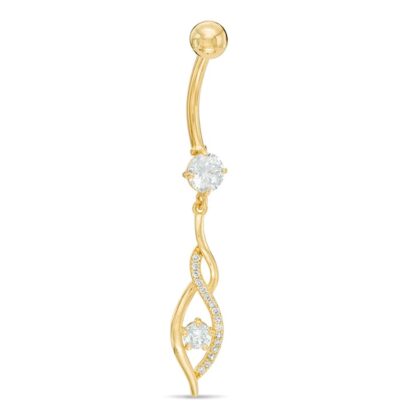 014 Gauge Cubic Zirconia Flame Dangle Belly Button Ring in 10K Gold