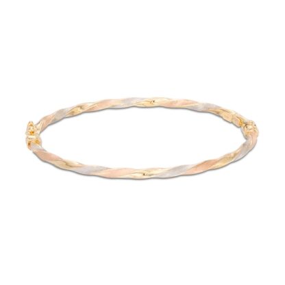 Made in Italy 3mm Satin Twist Bangle in 10K Tri-Tone Gold