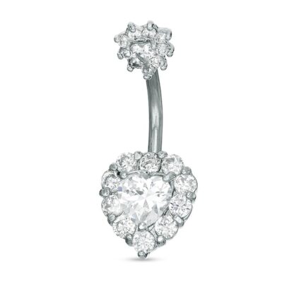 014 Gauge 5mm Heart-Shaped Cubic Zirconia Frame Belly Button Ring in Solid Stainless Steel