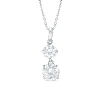 8mm Cubic Zirconia Double Drop Pendant in Sterling Silver