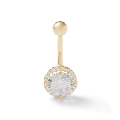 014 Gauge Cubic Zirconia Frame Belly Button Ring in Solid 10K Gold