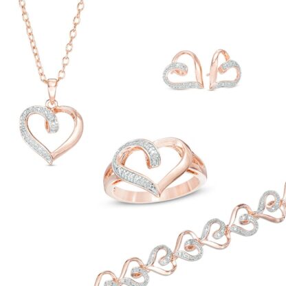 Diamond Accent Heart Four Piece Set in Bronze and 18K Rose Gold Plate