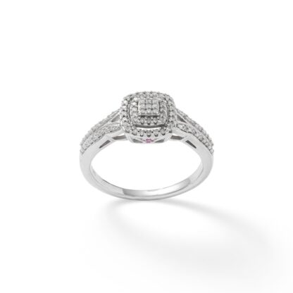 1/5 CT. T.W. Composite Diamond and Pink Sapphire Accent Double Frame Promise Ring in Sterling Silver