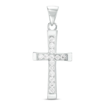 Cubic Zirconia Cross Necklace Charm in Solid Sterling Silver