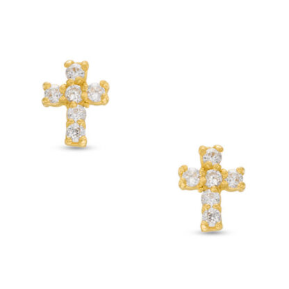 Child's Cubic Zirconia Cross Stud Earrings in 14K Gold