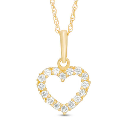 Child's Cubic Zirconia Heart Outline Pendant in 10K Gold - 13"