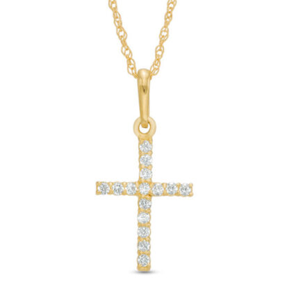 Child's Cubic Zirconia Cross Pendant in 10K Gold - 13"