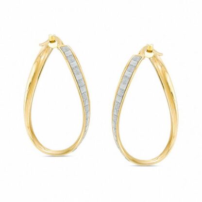 Made in Italy Glitter Enamel Wavy Oval Hoop Earrings in 10K Gold