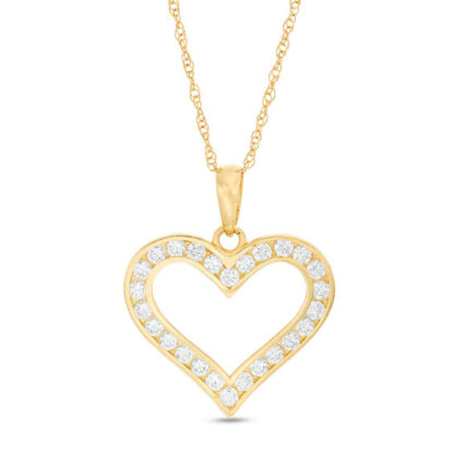 Cubic Zirconia Heart Pendant in 10K Gold - 17"