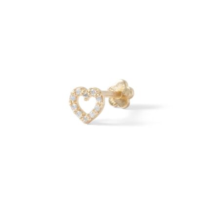 018 Gauge Cubic Zirconia Heart Cartilage Barbell in 14K Gold Tube