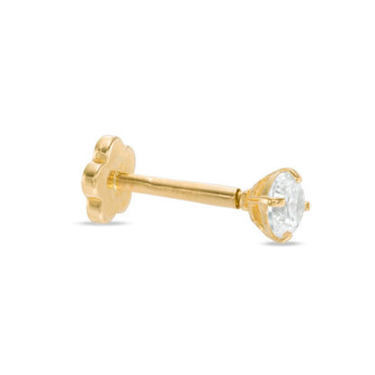 018 Gauge 3mm Cubic Zirconia Cartilage Barbell in 14K Gold Tube