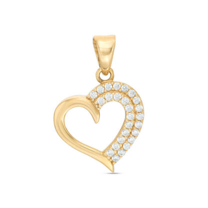 Cubic Zirconia Tilted Heart Necklace Charm in 10K Gold