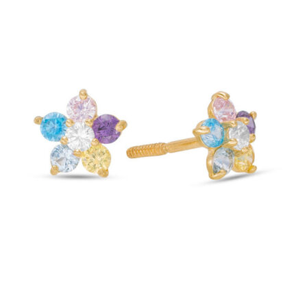 Child's Multi-Color Cubic Zirconia Flower Stud Earrings in 10K Gold