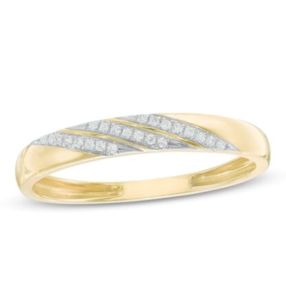 1/20 CT. T.W. Diamond Accent Slant Wedding Band in 10K Gold