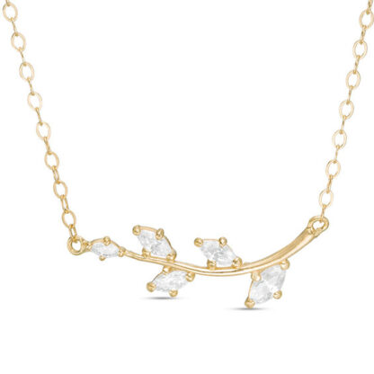 Marquise Cubic Zirconia Graduated Sideways Vine Necklace in 10K Gold