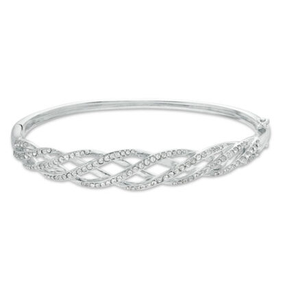 Crystal Twist Braid Bangle in Brass with White Rhodium