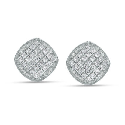 Cubic Zirconia Square Composite Stud Earrings in Solid Sterling Silver