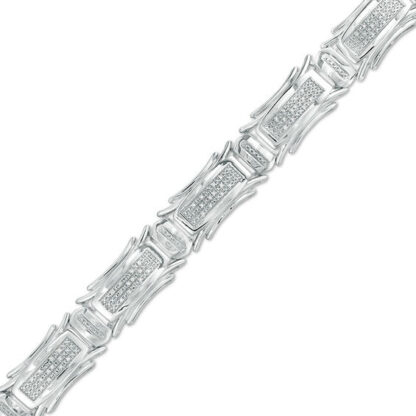 1/5 CT. T.W. Diamond Concave Link Bracelet in Sterling Silver - 8.5"