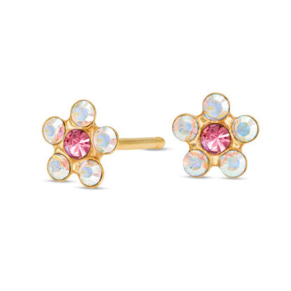 Pink and White Crystal Daisy Stud Piercing Earrings in 14K Gold