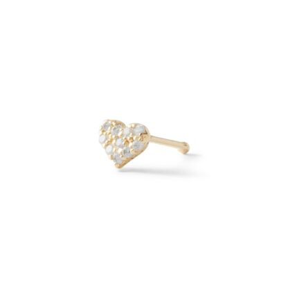 022 Gauge Cubic Zirconia Heart Nose Stud in Solid 14K Gold