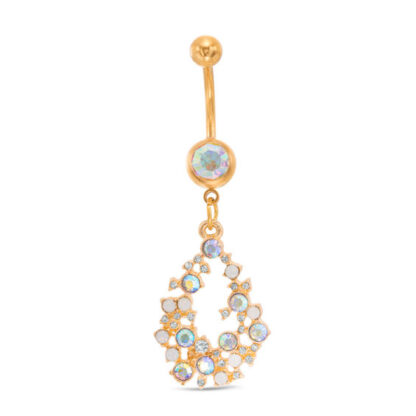 014 Gauge Assembled Cubic Zirconia Pear-Shaped Opalescent Dangle Belly Button Ring in Stainless Steel with Yellow IP