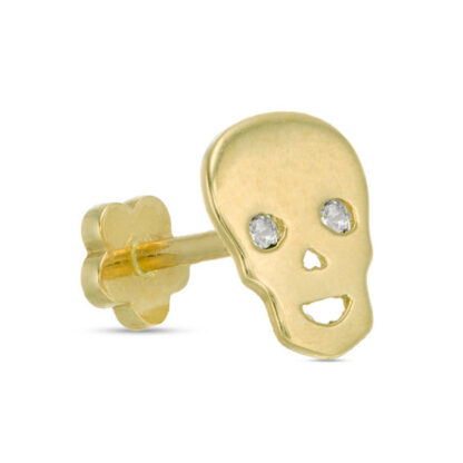 019 Gauge Cubic Zirconia Skull Cartilage Barbell in 14K Gold