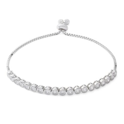 Cubic Zirconia Bubble Bolo Bracelet in Solid Sterling Silver - 10"