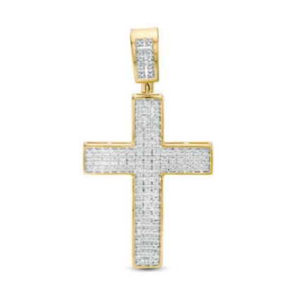 1/10 CT. T.W. Diamond Cross Necklace Charm in Sterling Silver with 14K Gold Plate