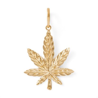 Large Diamond-Cut Cannabis Leaf Necklace Charm in 10K Solid Gold