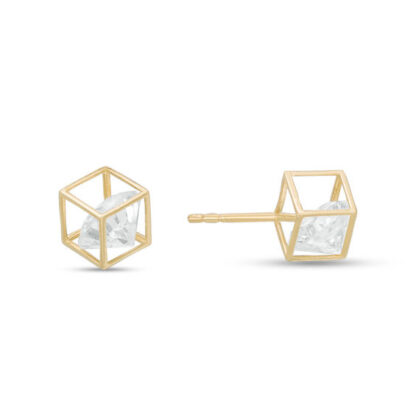 6mm Cubic Zirconia Square Cage Stud Earrings in 10K Gold