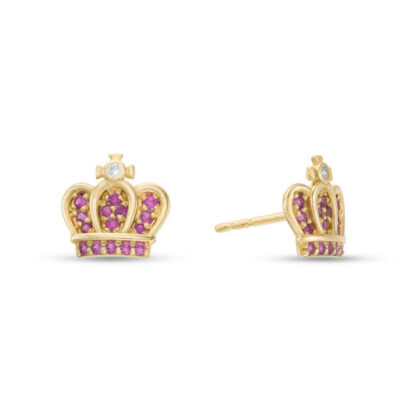 Pink Cubic Zirconia Crown Stud Earrings in 10K Gold