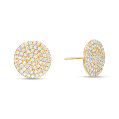 Cubic Zirconia Circle Stud Earrings in 10K Gold