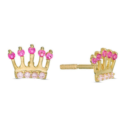 Child's Pink Cubic Zirconia Crown Stud Earrings in 10K Gold