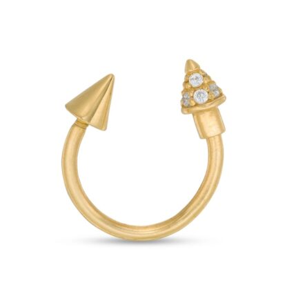 018 Gauge Cubic Zirconia Spiked Horseshoe in Solid 10K Gold